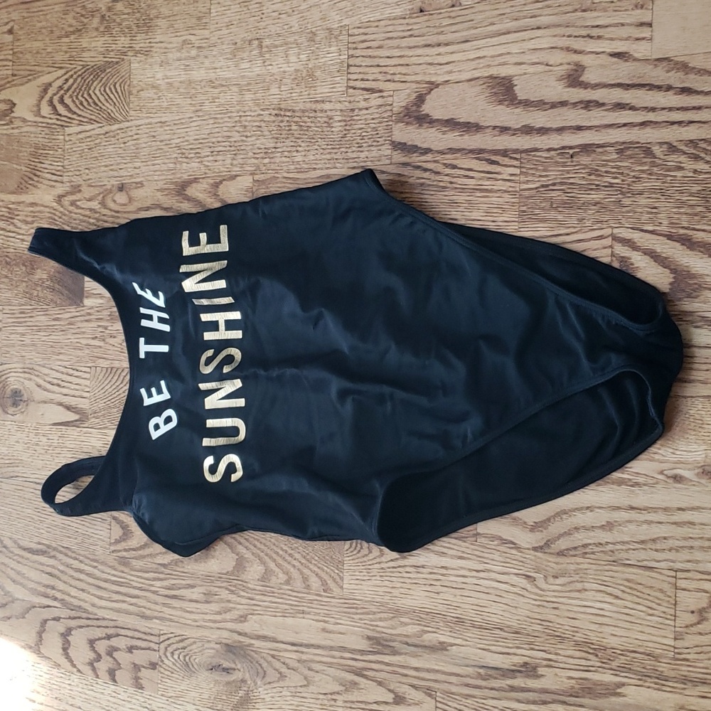 (S) "Be The Sunshine" One Piece Metallic Print Swimsuit Low Back High Cut Sporty